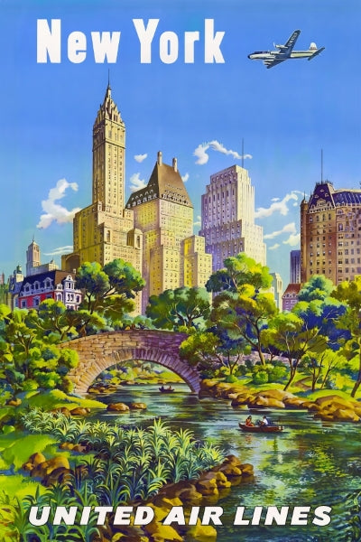 Travel New York Vintage United Air Postickers™ Print