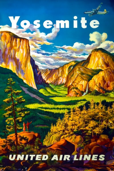 Travel Yosemite Vintage United Air Postickers™ Print